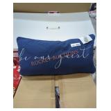 "be our guest" Blue Embroidered Throw Pillow