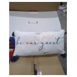 "be our guest" White Embroidered Throw Pillow