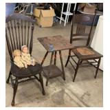 Antique chairs and side table lot