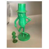 Vintage, green plastic, Mr. peanut bank and salt