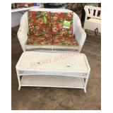 Wicker, outdoor loveseat, and coffee table set