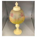 Antique table lamp with reverse painted glass