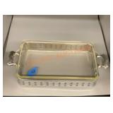 Vintage Pyrex baking dish with aluminum holder