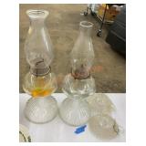 Vintage glass oil, lamps, and candlestick holders