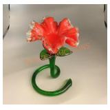 Vintage Murano Red Glass Flower Candle Holder