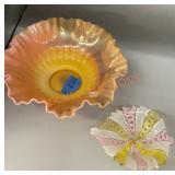 Vintage, carnival glass style bowl and art glass