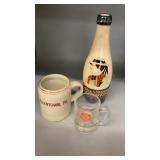 Vintage advertising cups, decanter and more