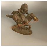 Vintage bronze on iron Indian on horse statue