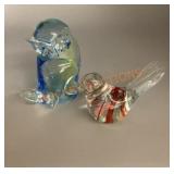 Clear glass swirl bird paperweights