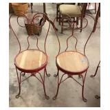 Antique red wrought  iron, ice cream chairs