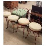 Antique red wrought  iron, ice cream chairs