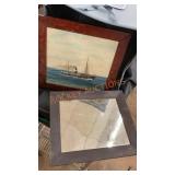 Vintage mirror and art lot