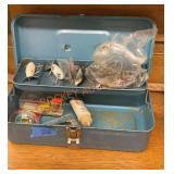 Metal tackle box with fishing gear