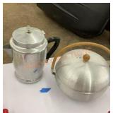 Vintage aluminum dumpling steamer, and coffee pot