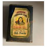 Antique Jewett, Indian girl, chili powder tin