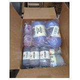 Large box of variety of colors of yarn and sizes