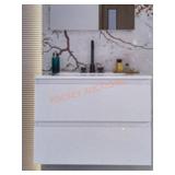 24" Wall mounted single sink vanity with ceramic