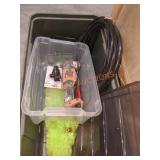Box lot of assorted items, tool, duster, hose,