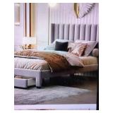 Gray Velvet Tufted Full Size Platform Bed