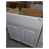 30"W White Kitchen Base Cabinet Damaged