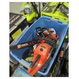 Tote of tools corded and gas various kinds &