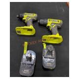 RYOBI 18v 2 Tool Combo Kit Missing Charger &