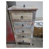 Hand Carved Shabby Chic 5 Drawer ChestSold as is