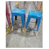 2 blue metal stools
