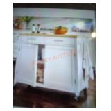 Cream white rolling kitchen cart w/ butcher block