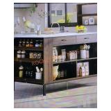 Marble Wood Grain Top 55.1 in.. W Kitchen Island