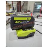 Ryobi 40v 6 ah battery and charger