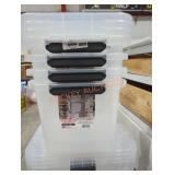 4 Sterilite 30 qt clear totes with lids