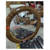 36" wicker framed circle mirror