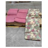 (2) Red Chair Cushions (1) Floral Lounge Cushion