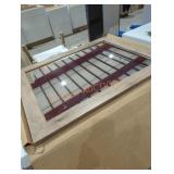 Wooden vanity with single  sink with mirror