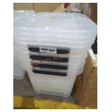 4 Sterilite 30 qt clear totes with lids
