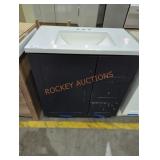 Navy bathroom vanity white spotty top