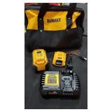 Dewalt Battery (2) and Charger With Bag