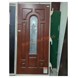 Mahogany Woodgrain Fiberglass Entry Door