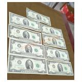 Series 1976 green seal $2 bills