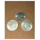 1972 Eisenhower Dollar Coins (3)