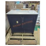 Navy Blue Vanity w/ White Top 36" x 19" x 34.5"