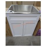 White Vanity w/ Stainless Steel Laundry Basin Sink