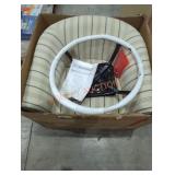 Tan W/Blue Stripes Swivel Club Chair