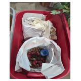 Yellow Glass Plates & Holiday Decor Tote Lot