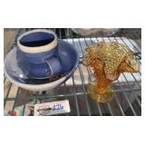 Pottery Mug & Bowl + Yellow Glass Face