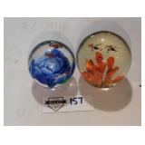 Art Glass Paperweights with Blossoms & Bees