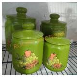 Vintage Kromex 4pc Fruit & Flowers Canister Set
