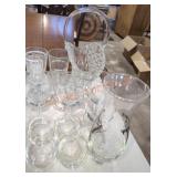 Clear Glass Drinking Cups & Basket Lot