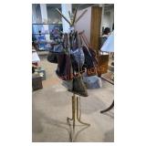Brass coat rack and handbag lot